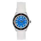 Reign Gage Jewels Miyota Automatic Movement Sapphire-Coated Mineral Crystal Directional Rotating Bezel Navy Dial With Date 10 ATM Water Resistance Watch With White Rubber Strap