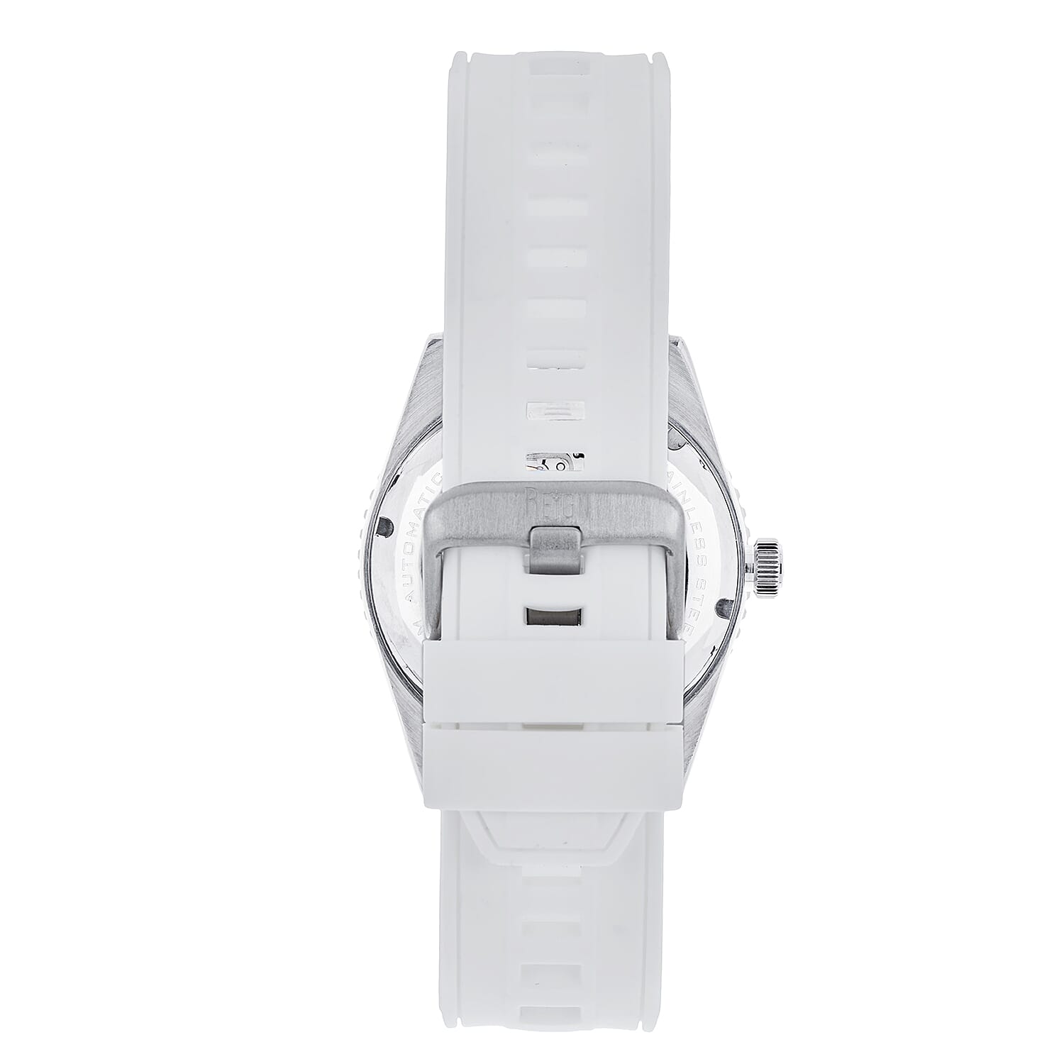 Reign Gage Jewels Miyota Automatic Movement Sapphire-Coated Mineral Crystal Directional Rotating Bezel Navy Dial With Date 10 ATM Water Resistance Watch With White Rubber Strap