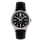 Reign Henry Jewels Seiko Automatic Movement Sapphire-Coated Mineral Crystal Black Dial With Date 10 ATM Water Resistance Watch With Canvas-Overlaid Black Genuine Leather Strap