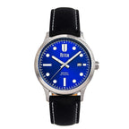 Reign Henry Jewels Seiko Automatic Movement Sapphire-Coated Mineral Crystal Blue Dial With Date 10 ATM Water Resistance Watch With Canvas-Overlaid Black Genuine Leather Strap