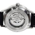 Reign Henry Jewels Seiko Automatic Movement Sapphire-Coated Mineral Crystal Silver Dial With Date 10 ATM Water Resistance Watch With Canvas-Overlaid Black Genuine Leather Strap