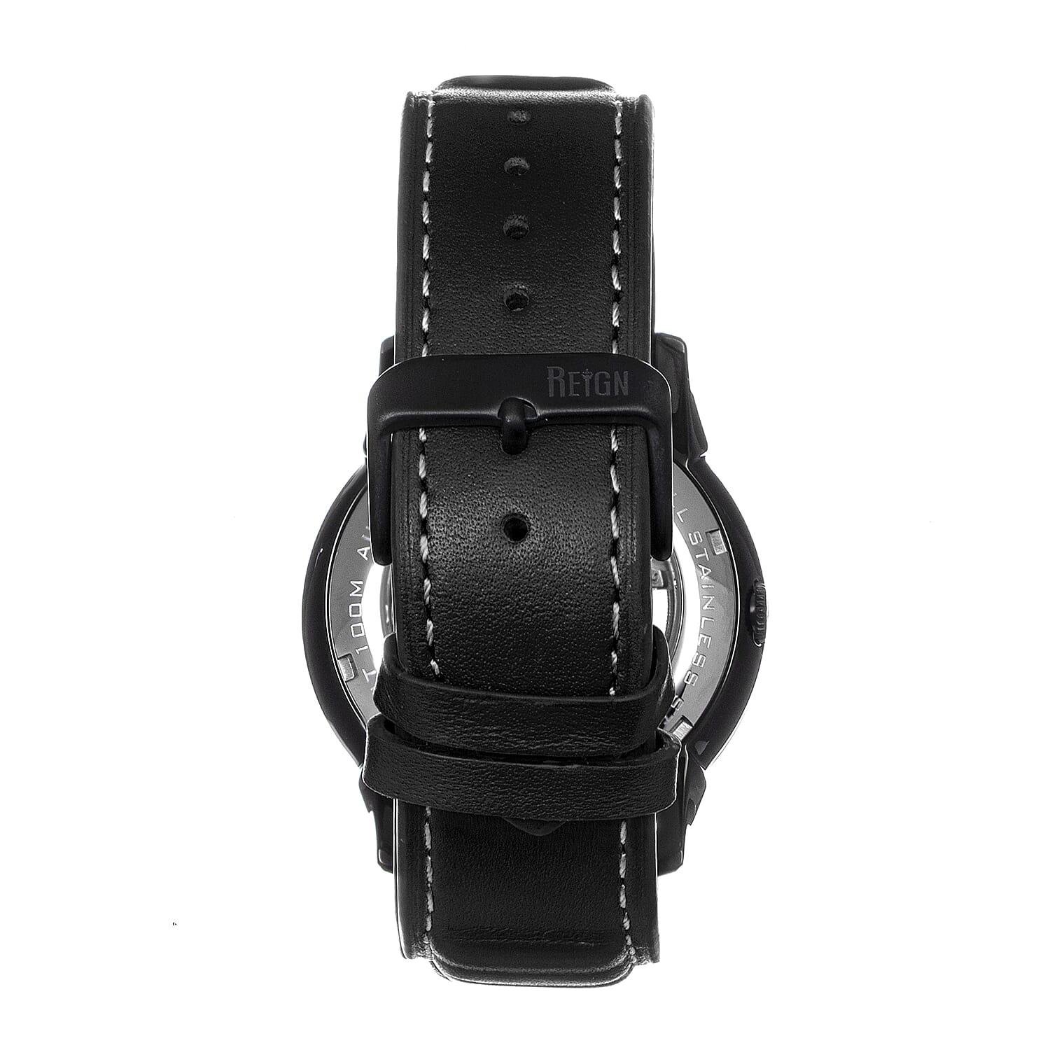 Reign Monterey Jewels Automatic Movement Sapphire-Coated Mineral Crystal Semi-Skeleton Dark Grey Dial 10 ATM Water Resistance Watch With Black Genuine Leather Strap