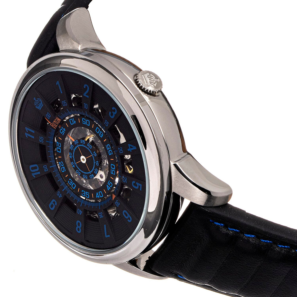 Reign Monterey Skeletonized Black Analog Dial 10 ATM WR Watch with Black Genuine Leather Strap