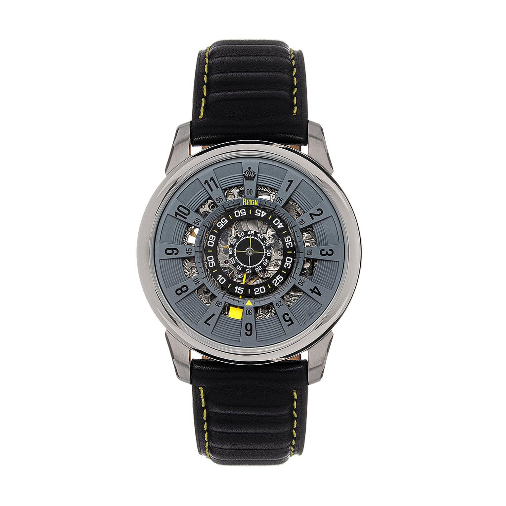 Reign Monterey Skeletonized Leather-Band Watch