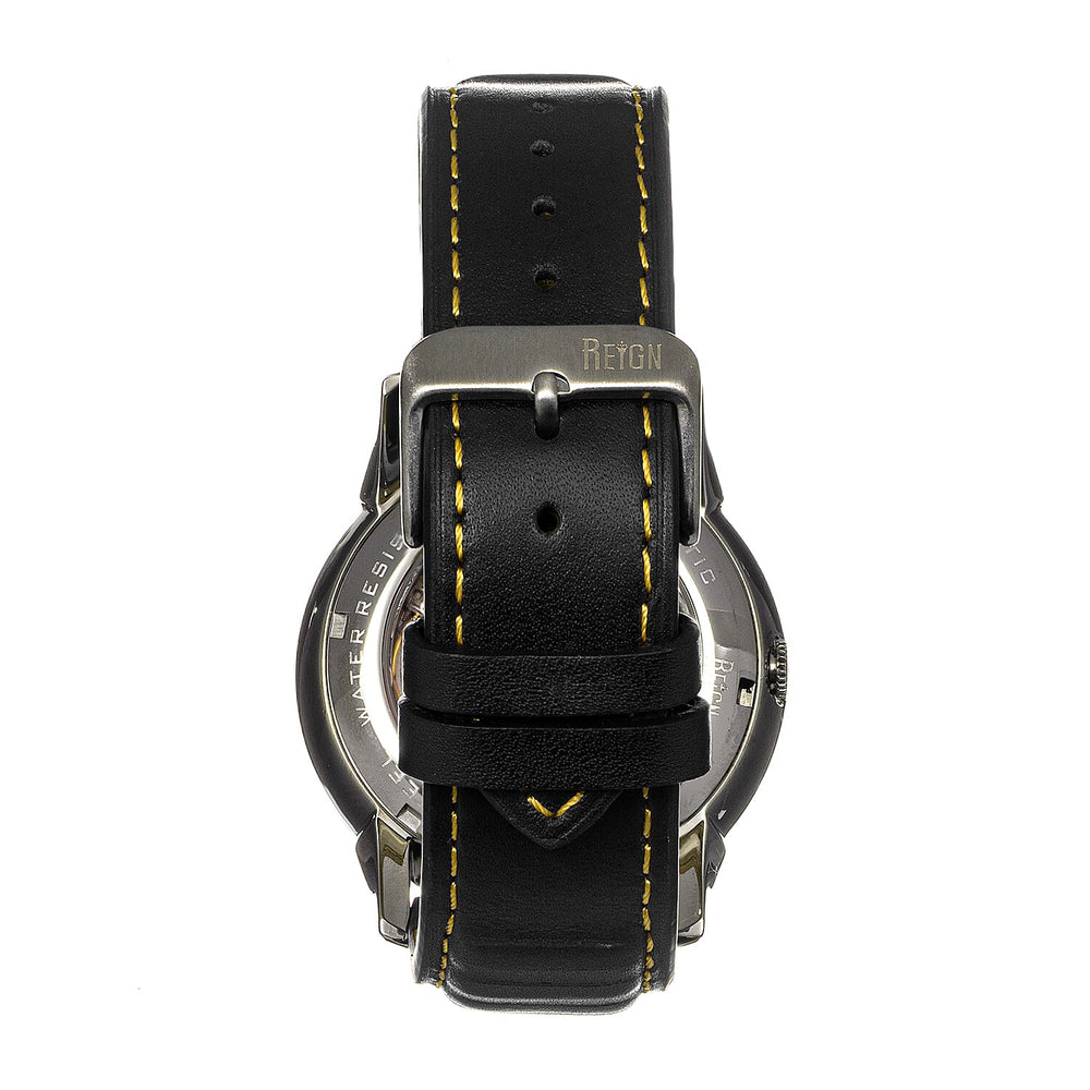 Reign Monterey Skeletonized Leather-Band Watch