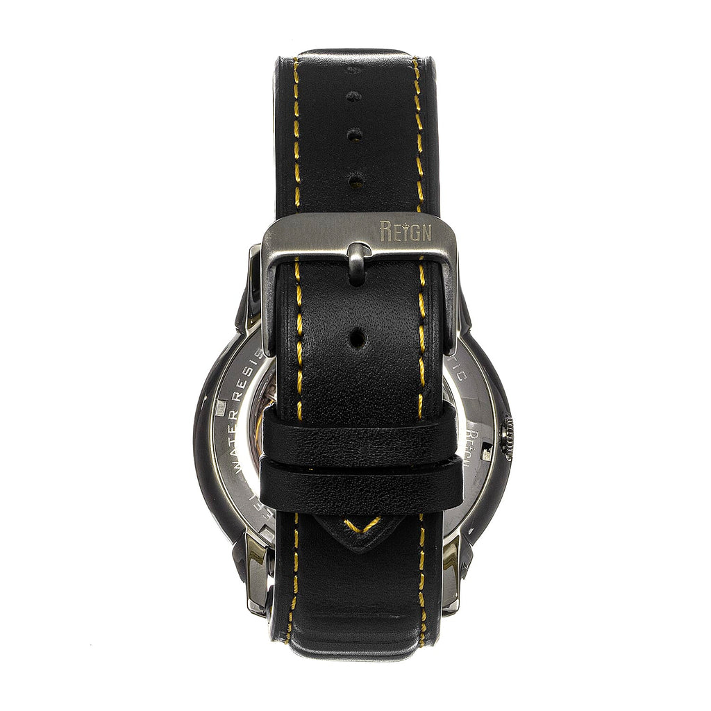 Reign Monterey Skeletonized Leather-Band Watch
