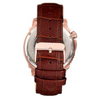 Reign Bauer Automatic Semi-Skeleton White Analog Dial Rose Gold Case 5 ATM WR Mens Watch with Brown Genuine Leather Strap