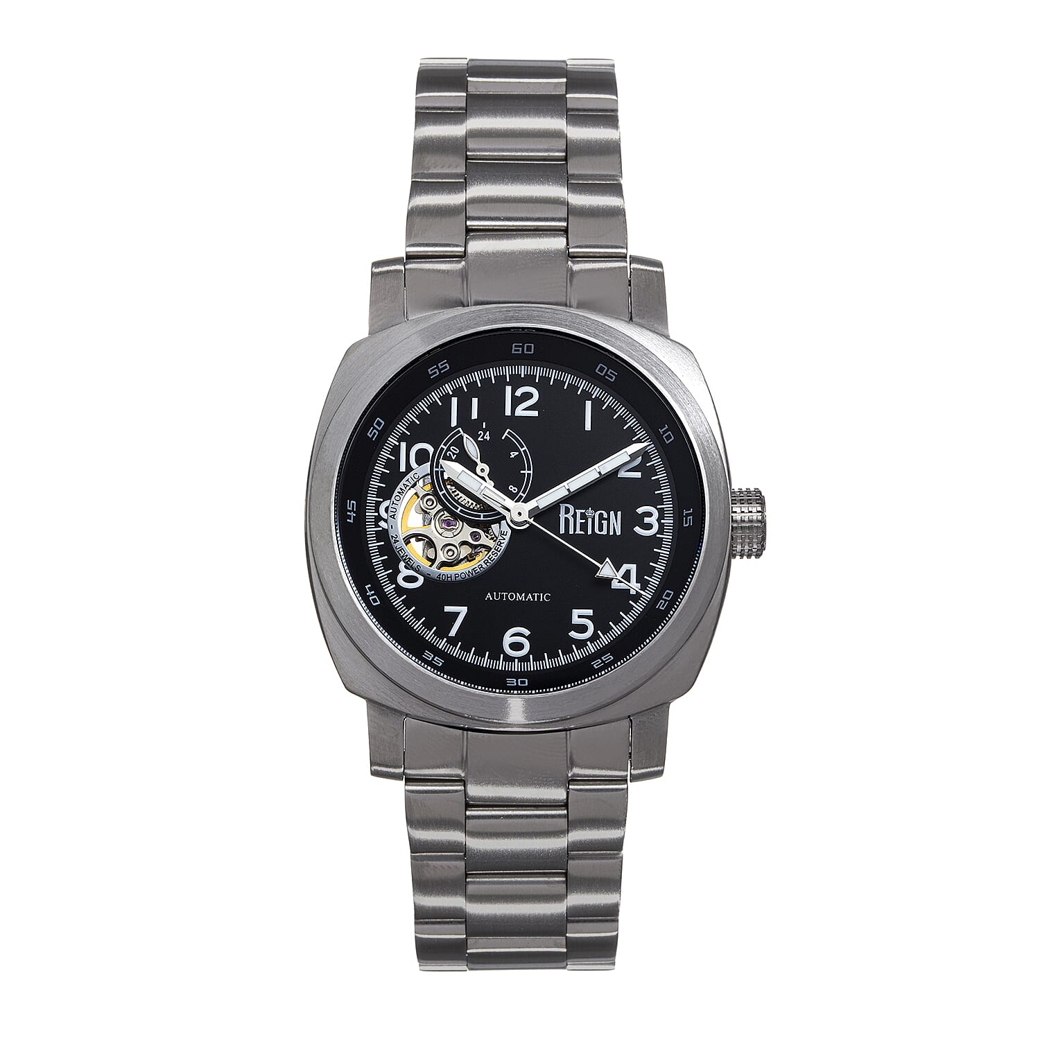 REIGN IMPALER Automatic Movt. Black Dial 5ATM Water Resistant Watch with Stainless Steel Strap