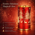 Reindeer & Pine Tree Scene Rotating LED Christmas Light Table Lamp - Red & Yellow