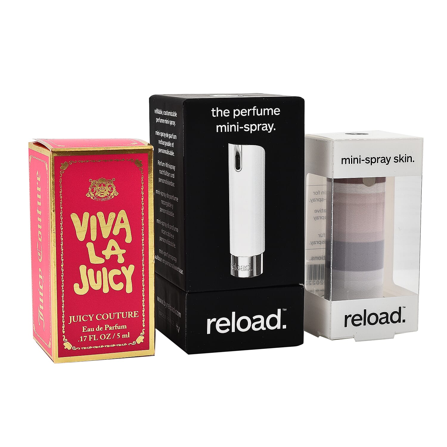 Reload Mini Perfume Spray White (Incl. Viva L Juicy - 5ml & Grey Skin)