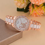 GENOA Japan Movt. 3ATM WR Crystal Studded Music Pattern Watch with Stainless Steel Strap in Dual Tone