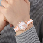 GENOA Japan Movt. 3ATM WR Crystal Studded Music Pattern Watch with Stainless Steel Strap in Dual Tone