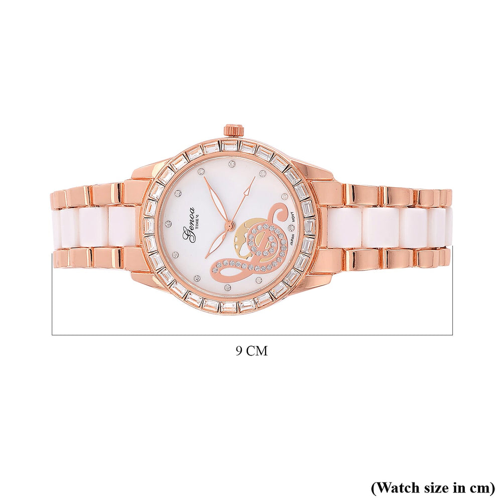GENOA Japan Movt. 3ATM WR Crystal Studded Music Pattern Watch with Stainless Steel Strap in Dual Tone