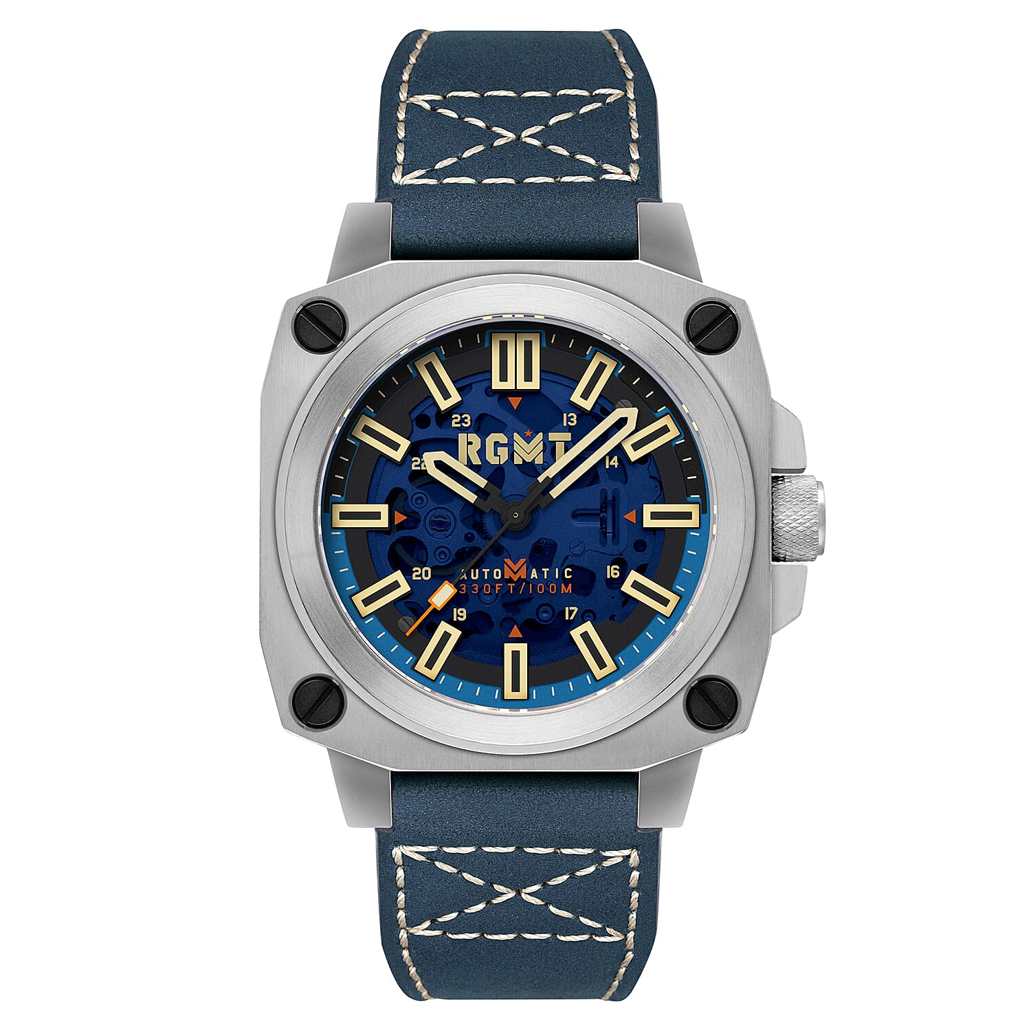 Altimeter Skeleton Automatic 10 AMT RGMT Mens Watch with Genuine Leather Strap - Admiral Blue