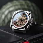 Altimeter Skeleton Automatic 10 AMT RGMT Mens Watch with Genuine Leather Strap - Navy Blue
