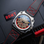 Altimeter Skeleton Automatic 10 AMT RGMT Mens Watch with Genuine Leather Strap - Navy Blue
