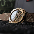 Altimeter Skeleton Automatic 10 AMT RGMT Mens Watch with Genuine Leather Strap - Khaki Brown