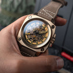 Altimeter Skeleton Automatic 10 AMT RGMT Mens Watch with Genuine Leather Strap - Khaki Brown