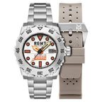 Limited Edition- Ohio Automatic Smokey White 300 ATM Mens Watch With Extra Silicon Strap - Beige