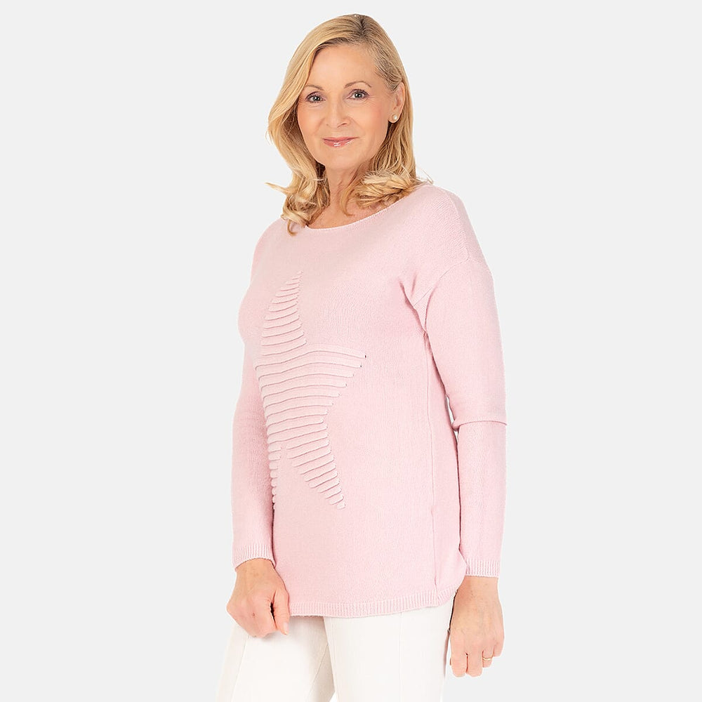 Ribbed Star Knitted Jumper (One Size) - Beige