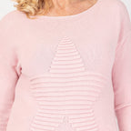 Ribbed Star Knitted Jumper (One Size) - Beige