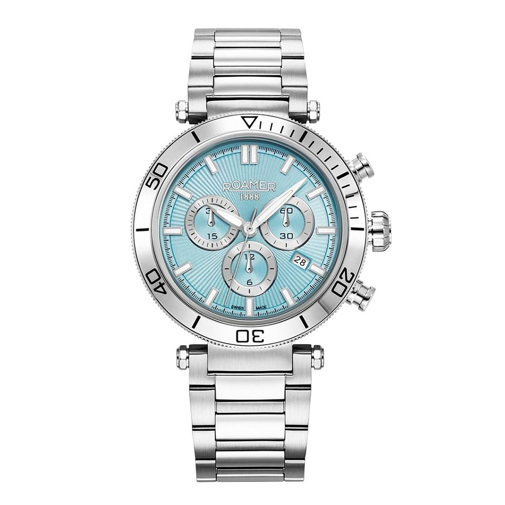 ROAMER Toscana Swiss Ronda-5030.D-A1C4 Movt. 5ATM WR Blue Dial Mens Watch with Silver Colour Stainless Steel Strap