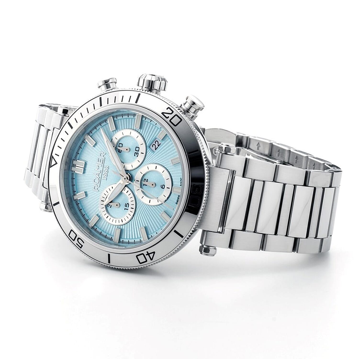 ROAMER Toscana Swiss Ronda-5030.D-A1C4 Movt. 5ATM WR Blue Dial Mens Watch with Silver Colour Stainless Steel Strap
