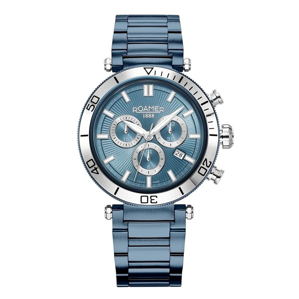 ROAMER Toscana Swiss Ronda-5030.D-A1C4 Movt. 5ATM WR Blue Dial Mens Watch with Blue Colour Stainless Steel Strap