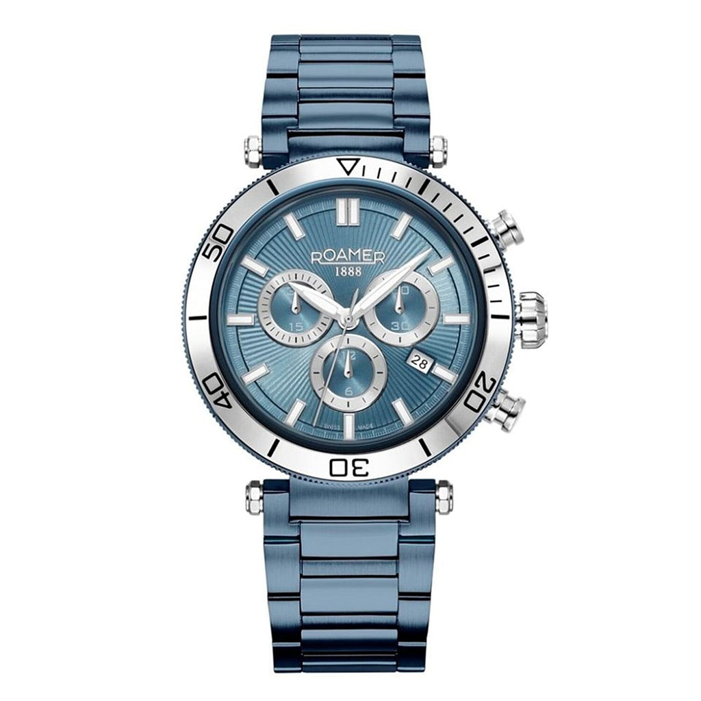 ROAMER Toscana Swiss Ronda-5030.D-A1C4 Movt. 5ATM WR Blue Dial Mens Watch with Blue Colour Stainless Steel Strap