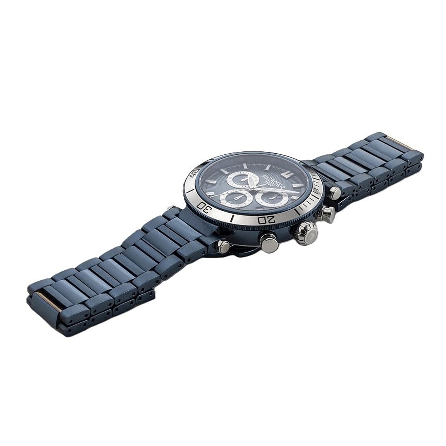 ROAMER Toscana Swiss Ronda-5030.D-A1C4 Movt. 5ATM WR Blue Dial Mens Watch with Blue Colour Stainless Steel Strap