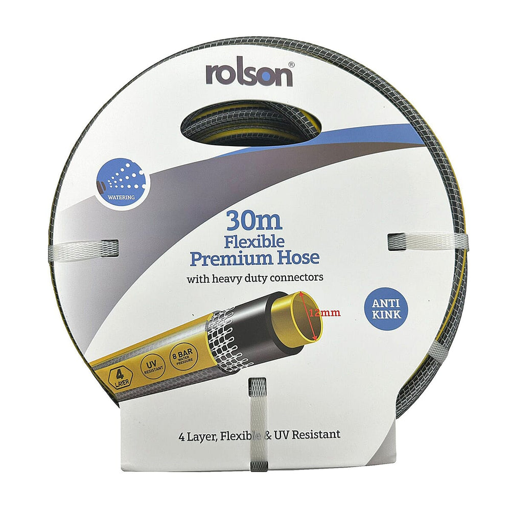Rolson 30m Flexible Premium Garden Hose with Connect - Brown