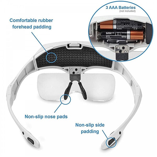Rolson Magnifying Glasses with 2 LED Lights (3 AAA Batteries Included) - White and Black