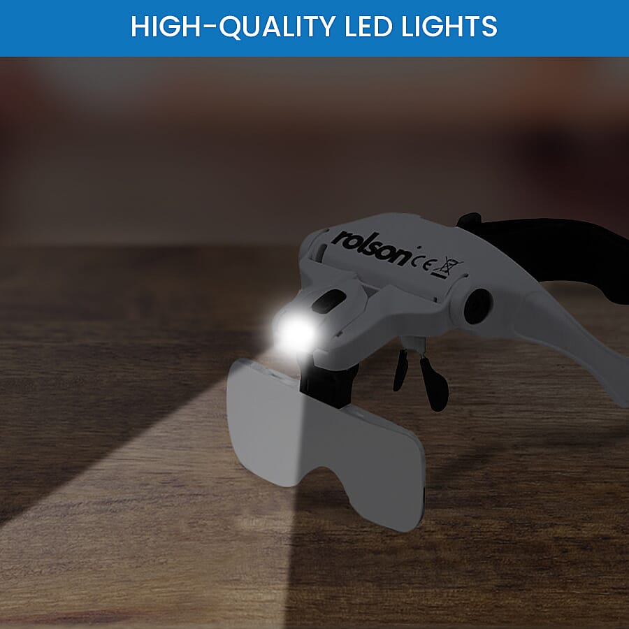 Rolson Magnifying Glasses with 2 LED Lights (3 AAA Batteries Included) - White and Black