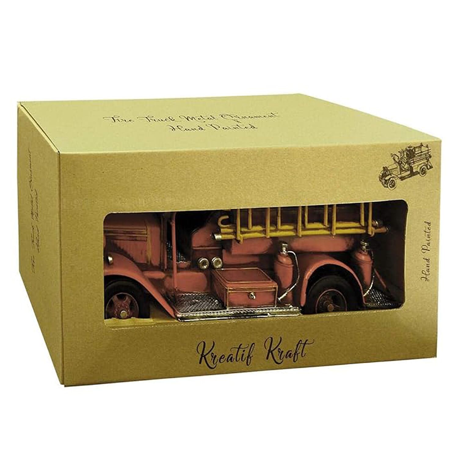Past Time Creative Craft Hand Painted Vintage Metal Fire Engine Ornament - Dark Red