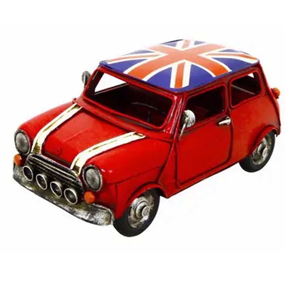 Past Time Creative Craft Hand Painted British Mini Car Metal Ornament - Light Red