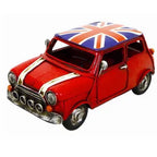 Past Time Creative Craft Hand Painted British Mini Car Metal Ornament - Light Red