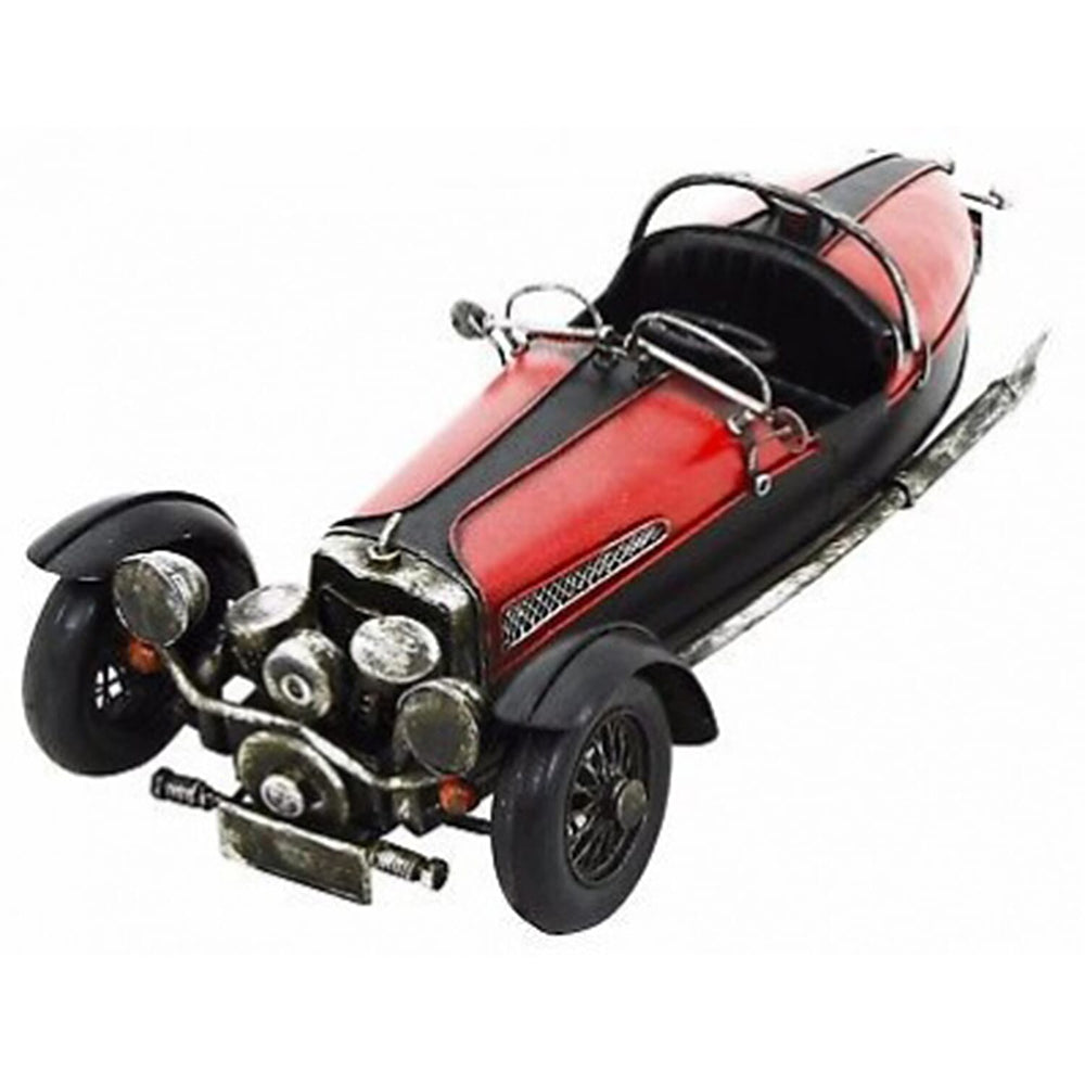Past Time Creative Craft Hand Painted Vintage Three-Wheel Car Metal Ornament - Red - Black