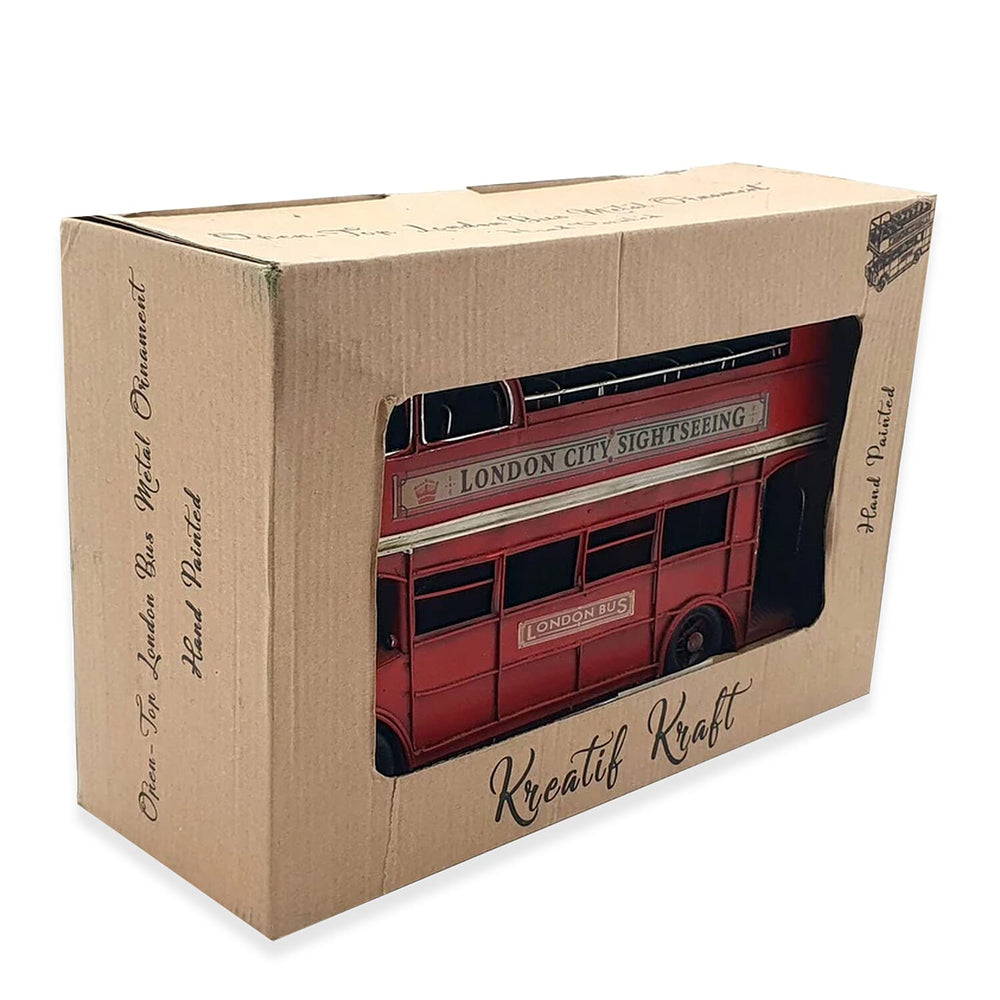 Past Time Creative Craft Hand Painted Metal Open Top London Bus Ornament - Red