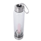 Rose Quartz Crystal Elixir Glass Water Bottle with Stainless Steel Cap (Size 25.5x6.5 Cm) with Travel Case - Holds 650ml