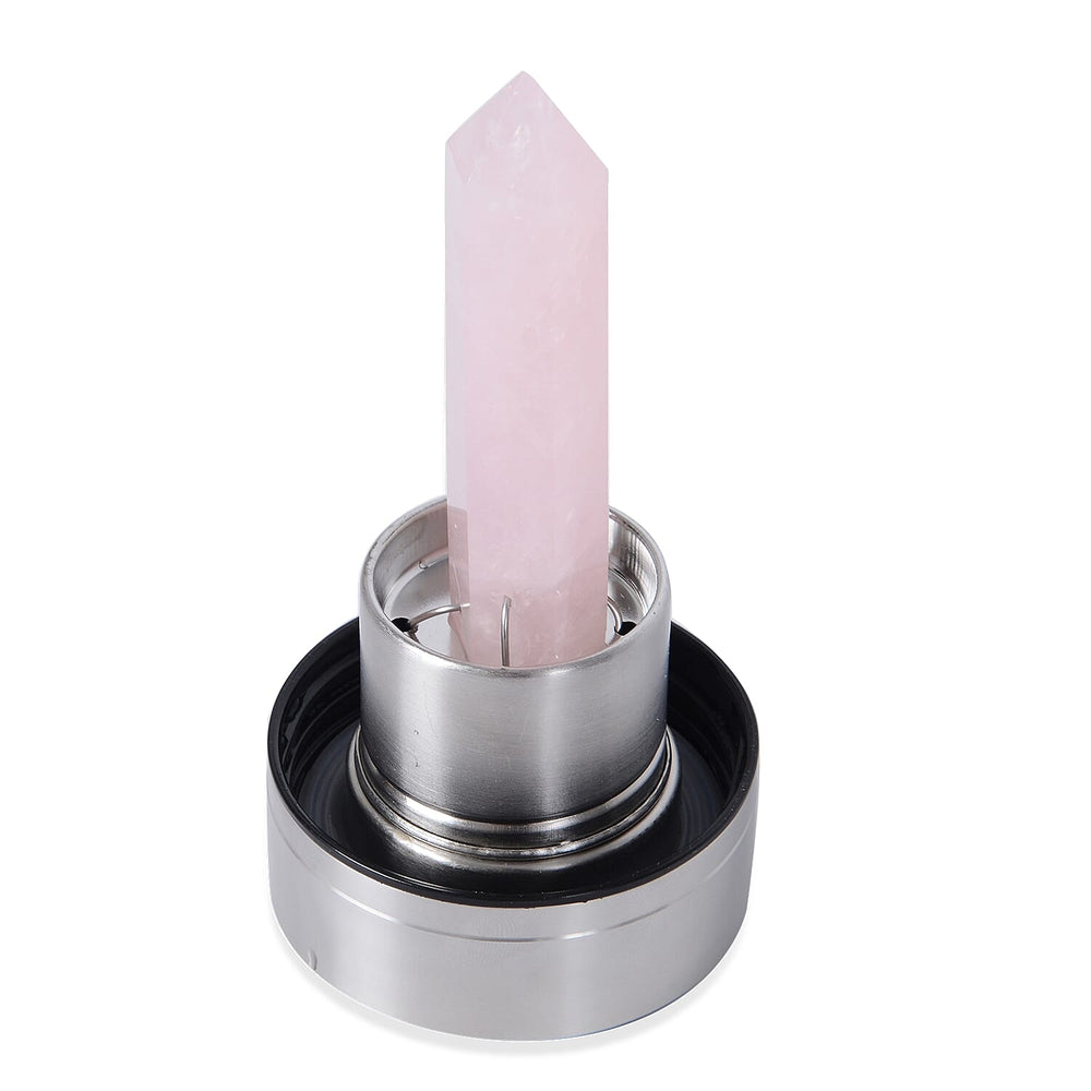 Rose Quartz Crystal Elixir Glass Water Bottle with Stainless Steel Cap (Size 25.5x6.5 Cm) with Travel Case - Holds 650ml