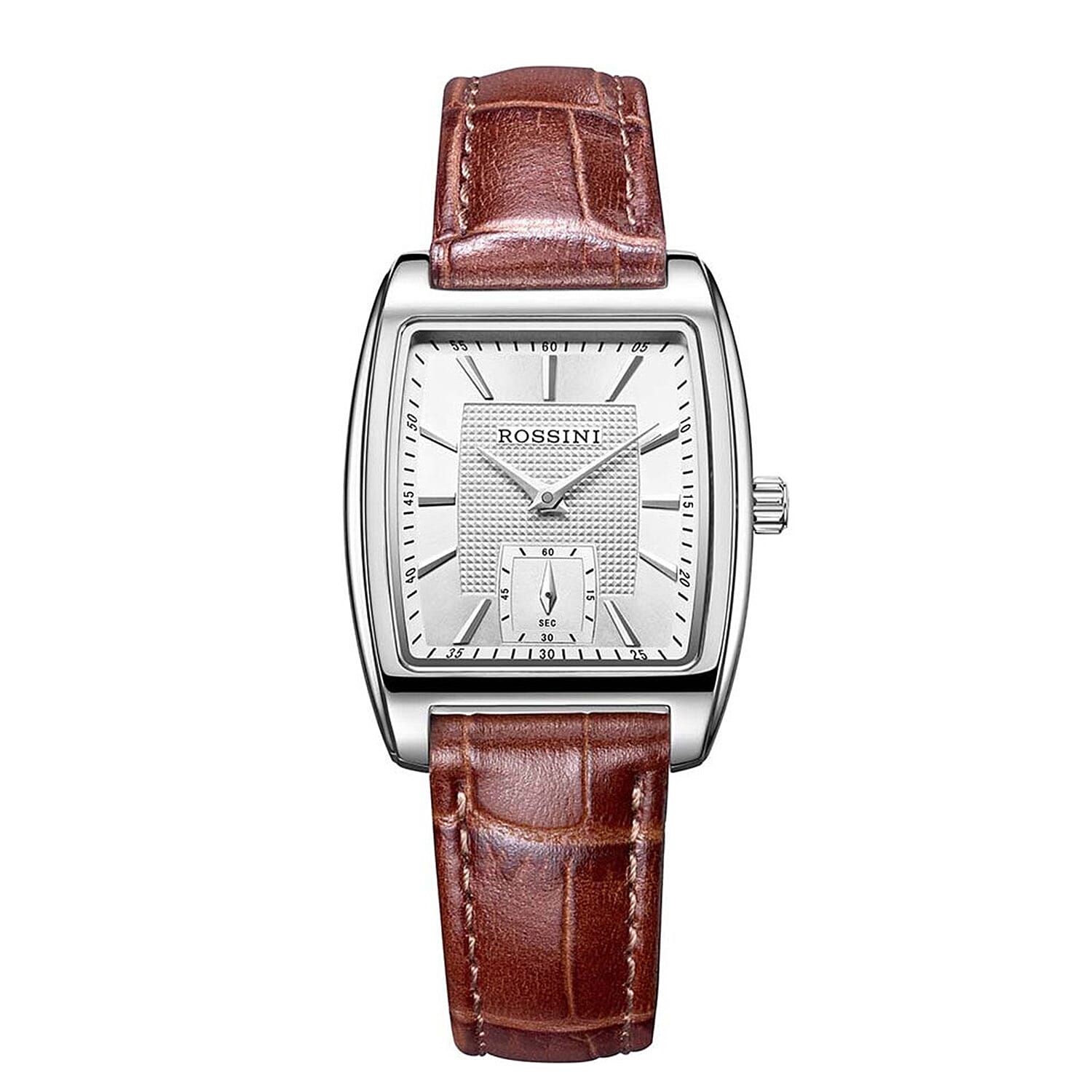 Rossini Quartz Movt. 3ATM WR Ladies Silver Dial Silver Case Watch with Brown Leather Strap