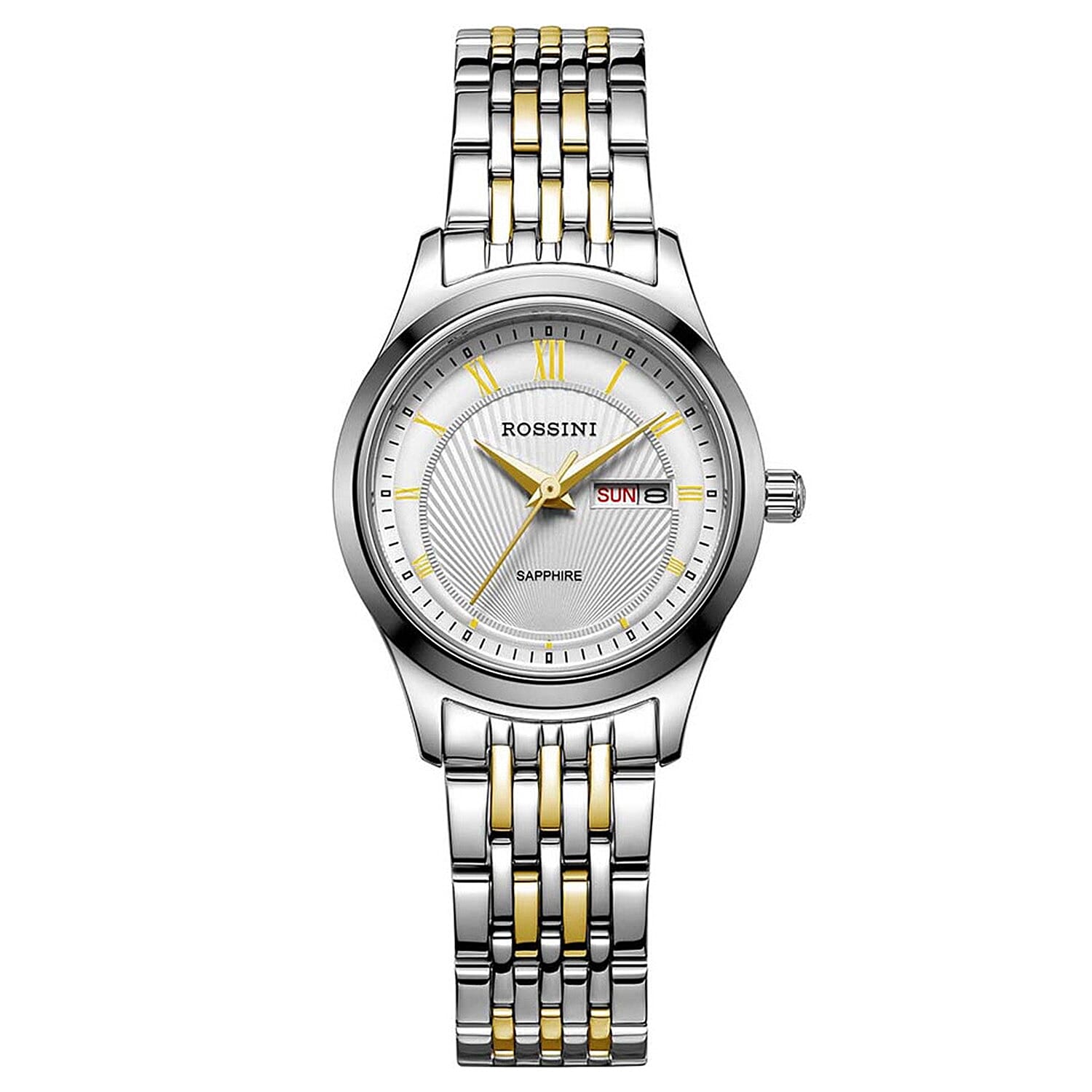 Rossini Quartz Movt. 3ATM WR Silver Dial Silver Case Watch with Silver - Gold Stainless Steel Strap