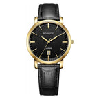 Rossini Quartz Movt. 3ATM WR Black Dial Gold Case Mens Watch with Black Leather Strap