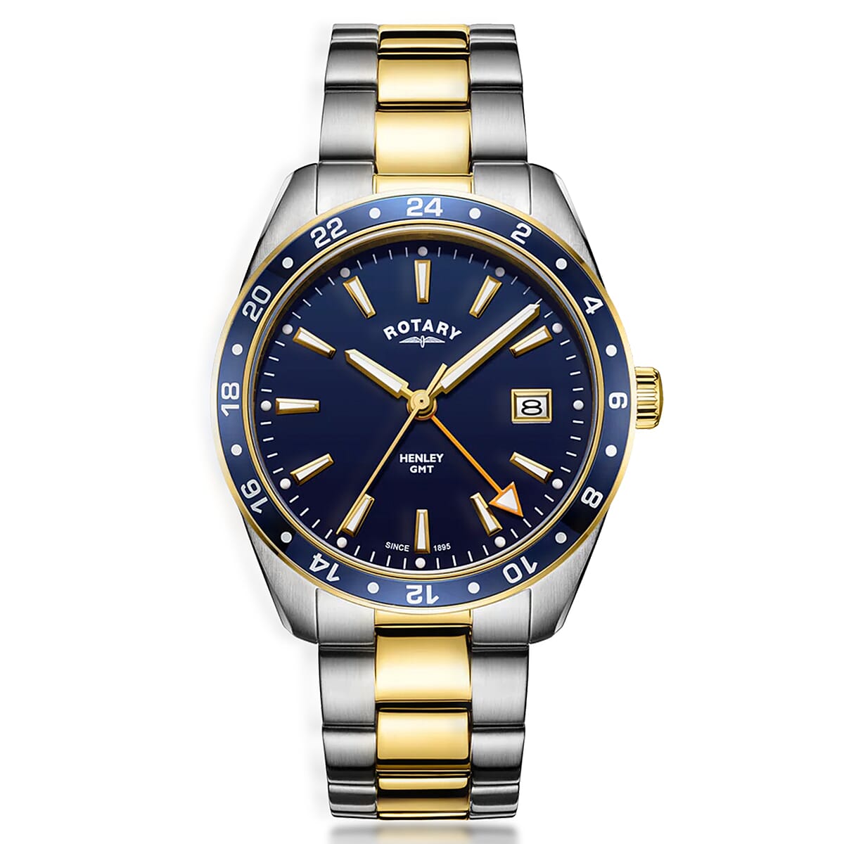 ROTARY Henley Quartz Movt. 10ATM Blue Dial Mens Watch with Two-Tone Stainless Steel Strap