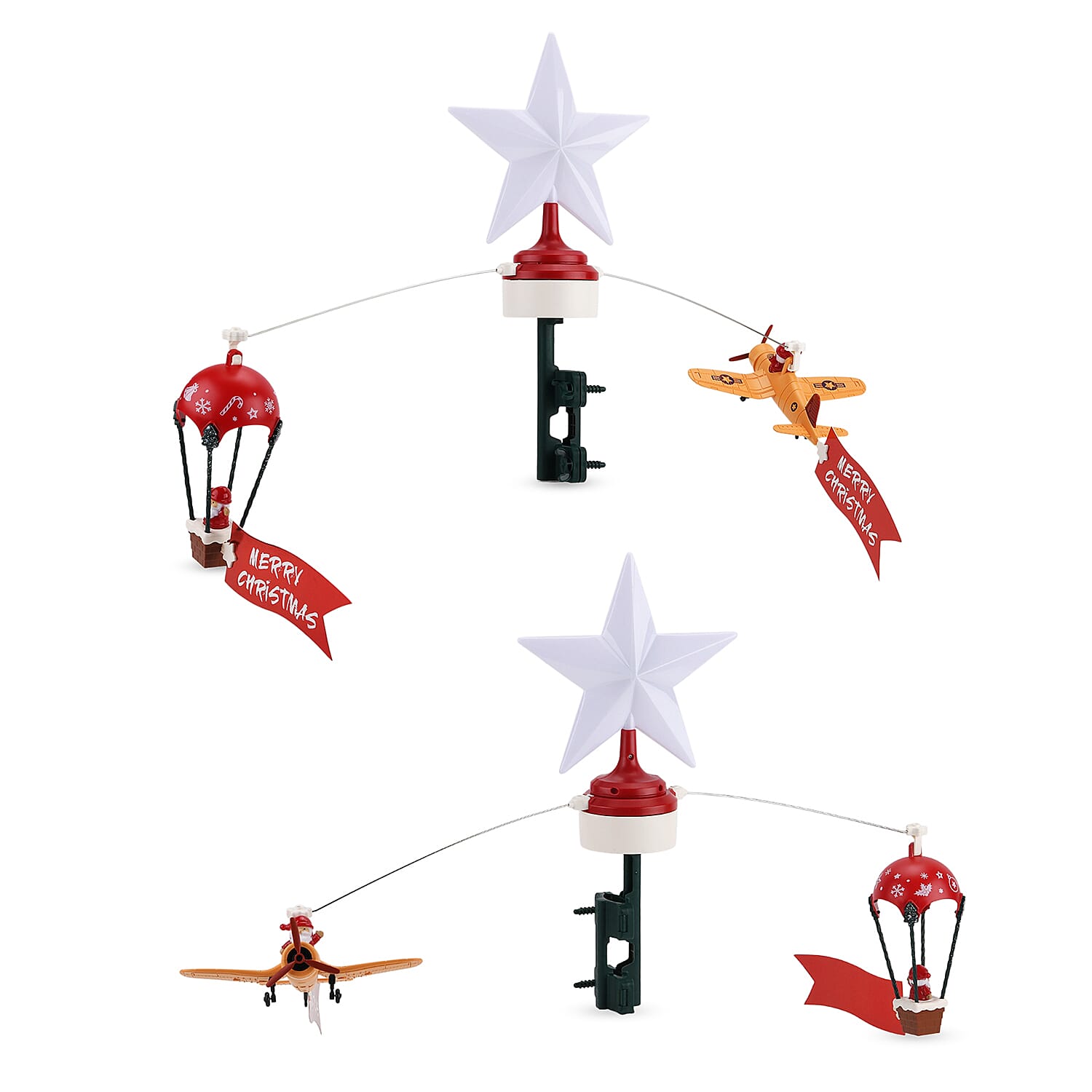 Rotating Christmas Air Balloon - Airplane Theme Music Box with Warm Lights - Red - White