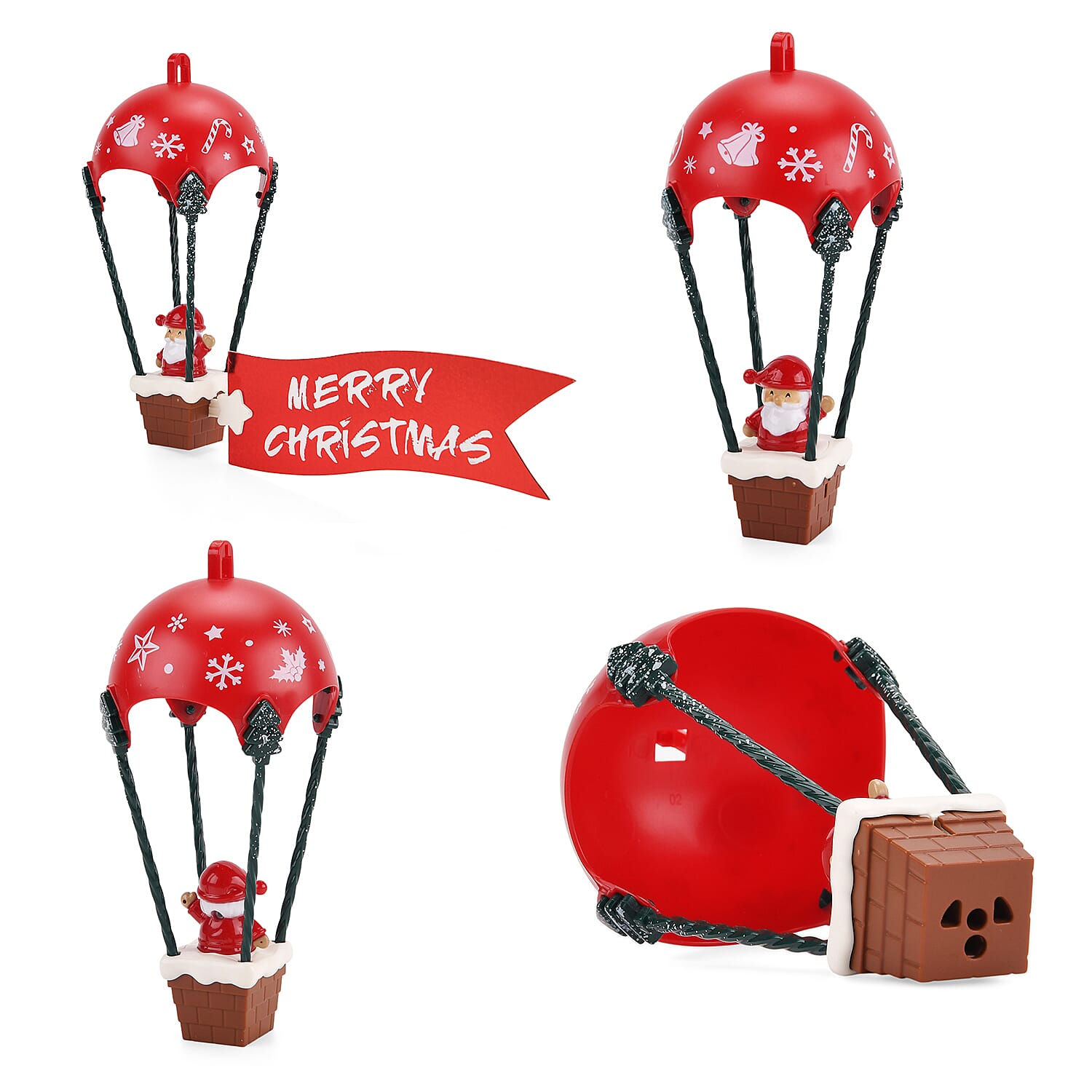 Rotating Christmas Air Balloon - Airplane Theme Music Box with Warm Lights - Red - White