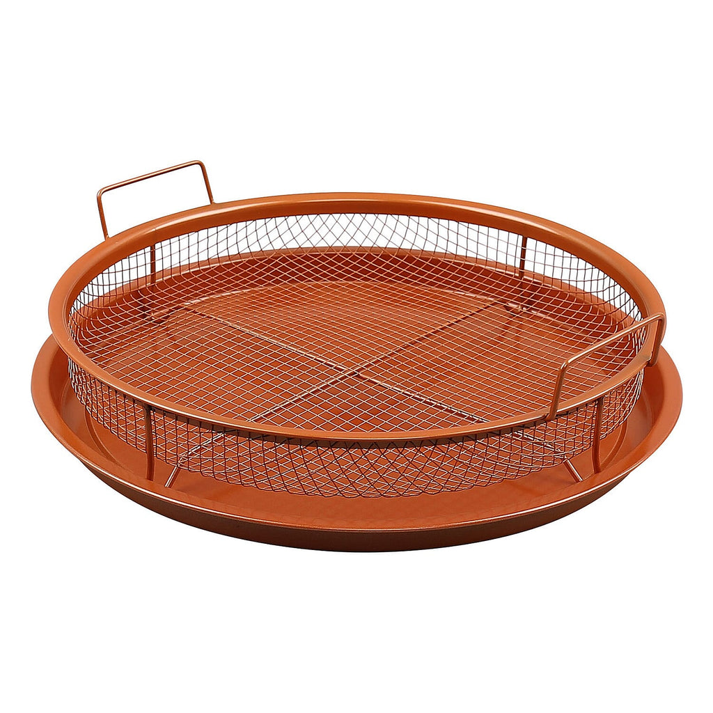 Oven Crisping Basket. Crisper Cooking Basket And Tray Set. Non Stick Ovenware - Copper Carbon Steel. No Turning. Cook Without Oil.