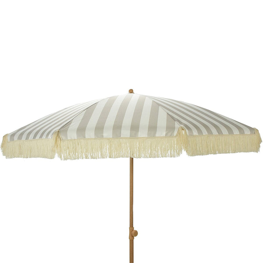 Closeout Offer - Beautiful Round 2 Metre Parasol with UV and Water Protection and Fringes, Height Adjustable, Comes with a Base - Beige,