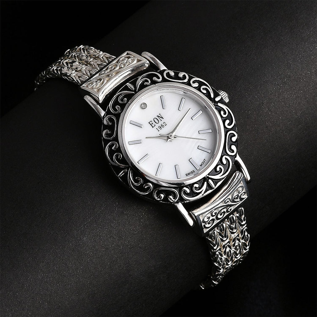 Royal Bali Collection Sterling Silver Bracelet Watch (Size - 7), Silver Wt. 35.98 Gms.