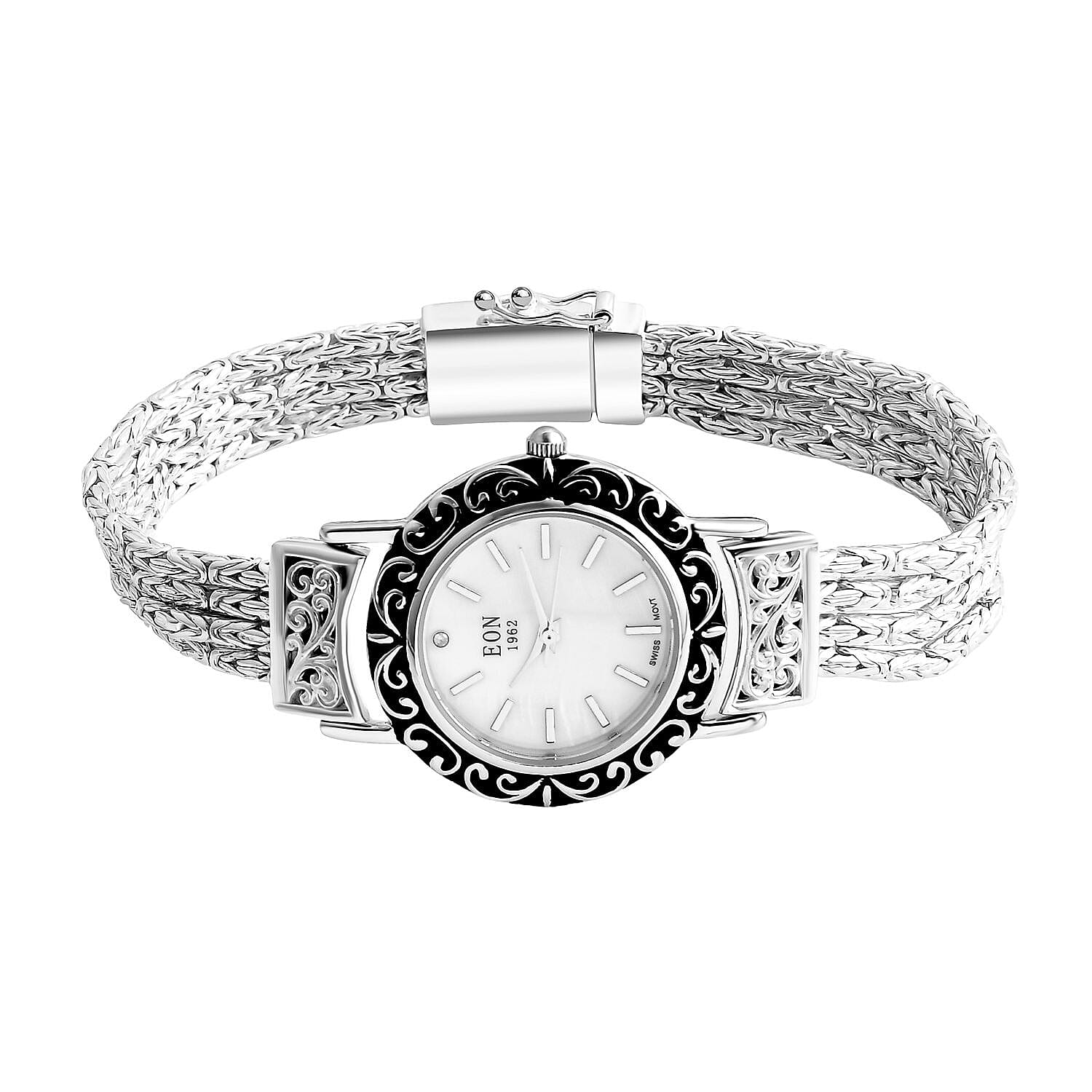 Royal Bali Collection Sterling Silver Bracelet Watch (Size - 7), Silver Wt. 35.98 Gms.